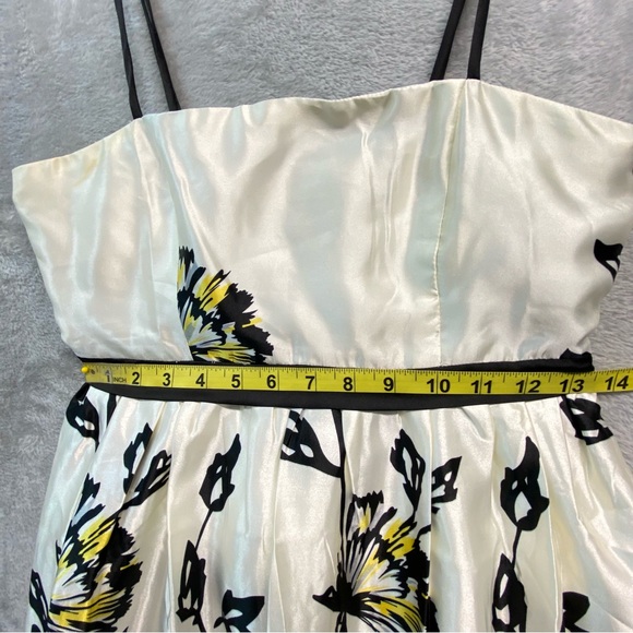 Y2K Cream Black Satin Floral  Dress with Yellow Accents Size S - Picture 6 of 9